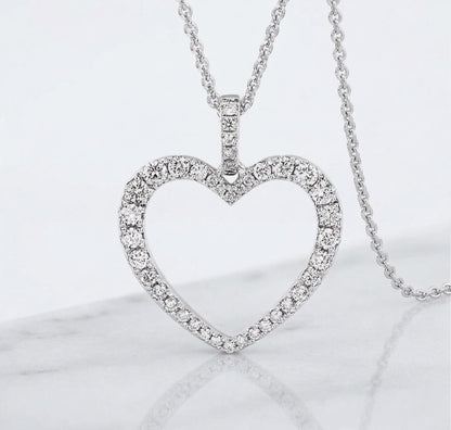 14k Massives Weißgold, blendender Diamant-Herzanhänger (Labor-Diamanten), Valentinstags-Charm / Vintage Zierlicher Herzanhänger, perfektes Geschenk für sie