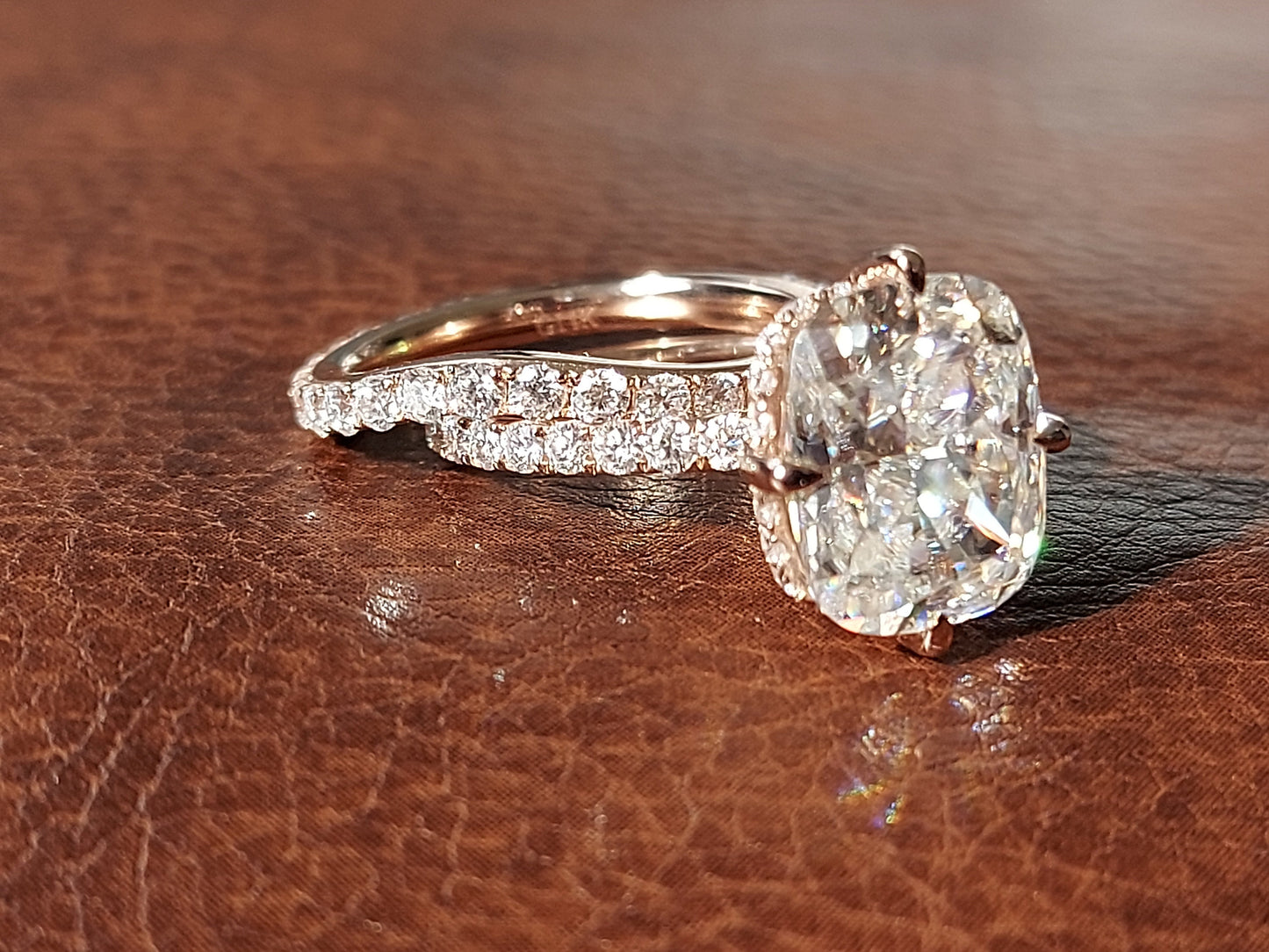 Cushion Moissanite Hidden Halo Bridal Set Cushion cut Moissanite Brilliant Cut engagement ring in 935 Argentium Silver — custom handcrafted by Forever For Love