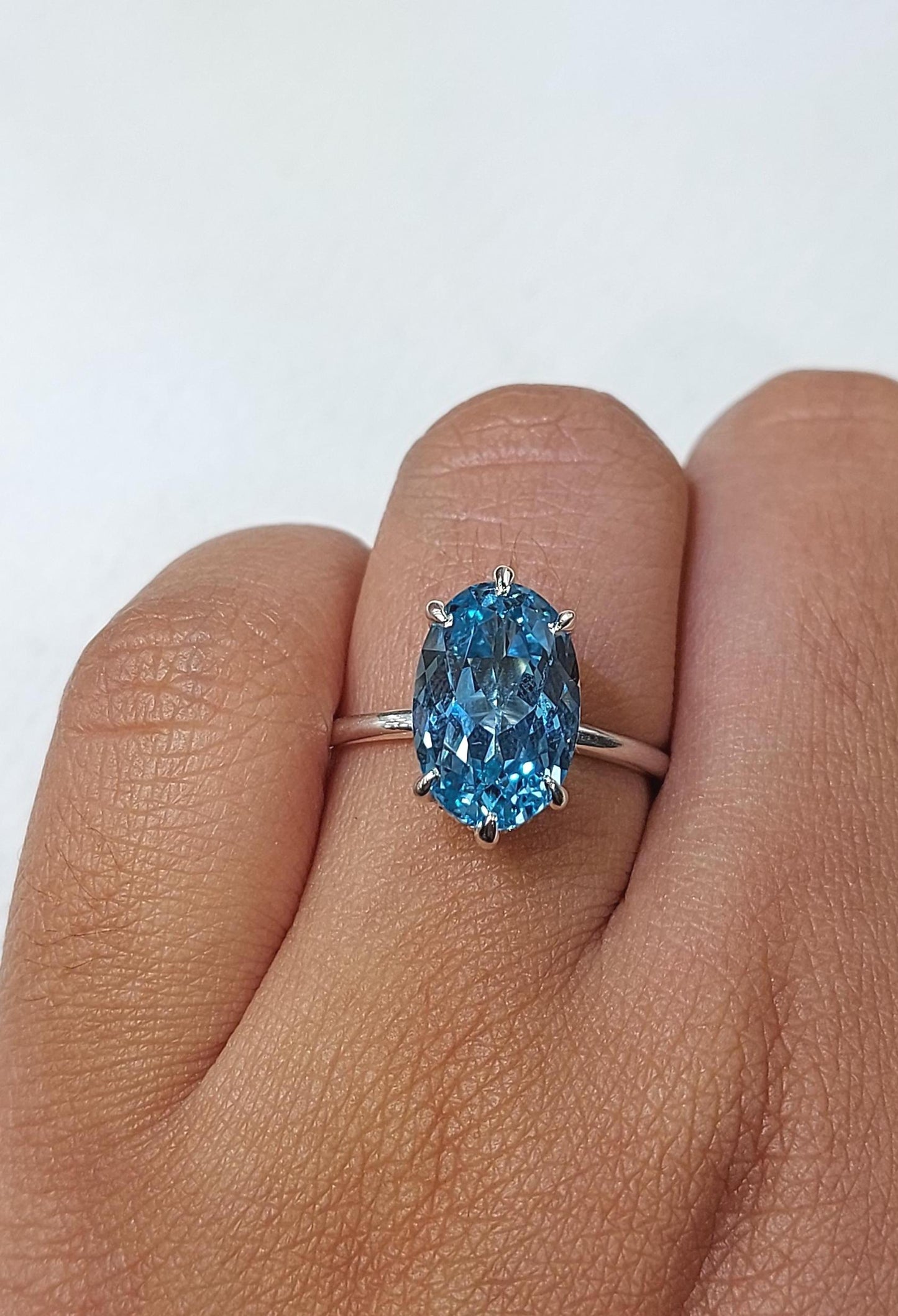 4 Ct Oval Aquamarine Solitaire Engagement Ring Oval cut 1Ct Natural Aquamarine engagement ring in 935 Argentium Silver — custom handcrafted by Forever For Love