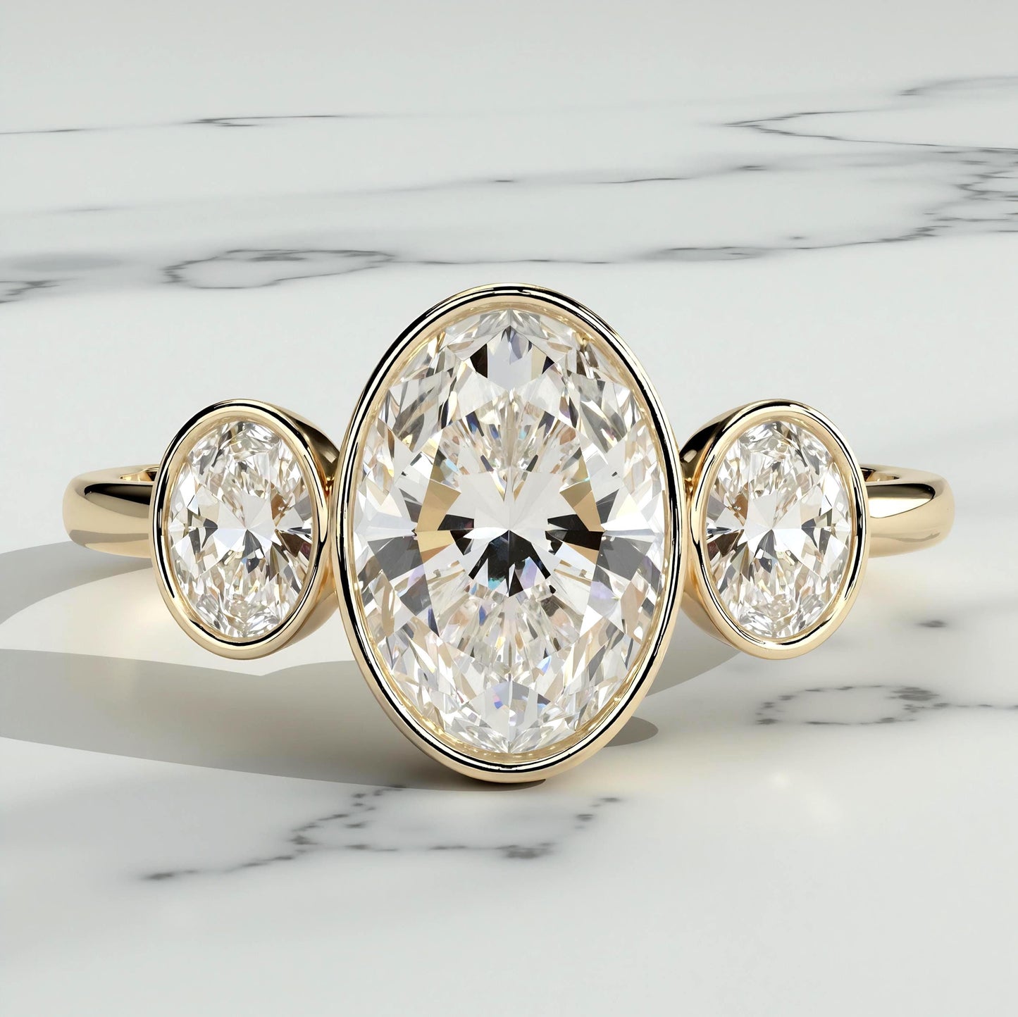 2 Karat IGI zertifizierter dreisteiniger ovaler Verlobungsring Oval cut Moissanite engagement ring in Gold or Platinum — custom handcrafted by Forever For Love