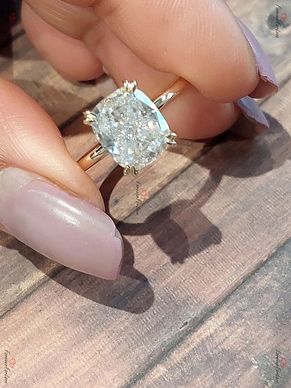 Cushion Moissanite Hidden Halo Engagement Ring