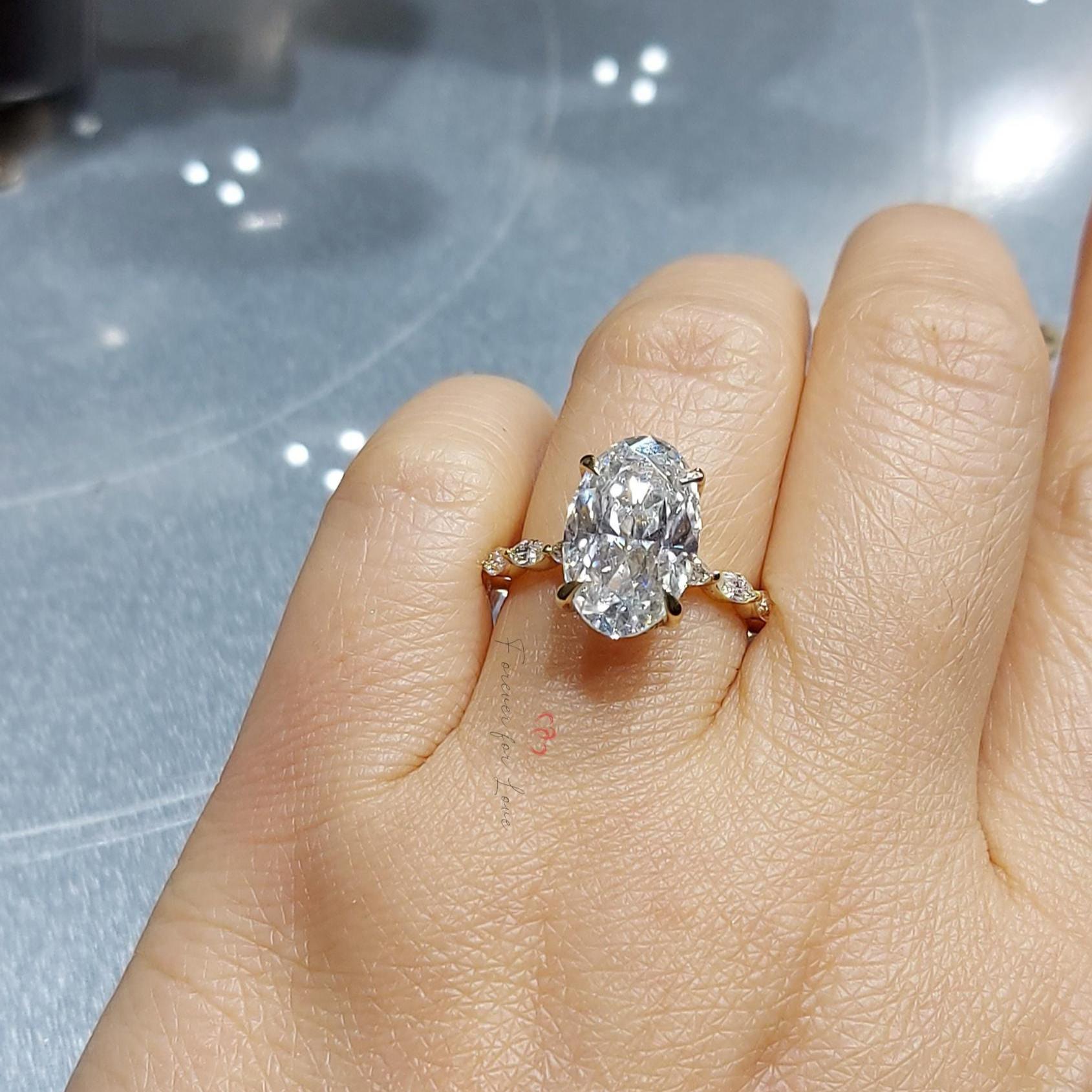 5.0 CT Oval Moissanite Hybrid Colorless Engagement Ring, Oval Moissanite, Distance Pave Wedding Ring, Hand made Ring, Anniversary Gift Ring
