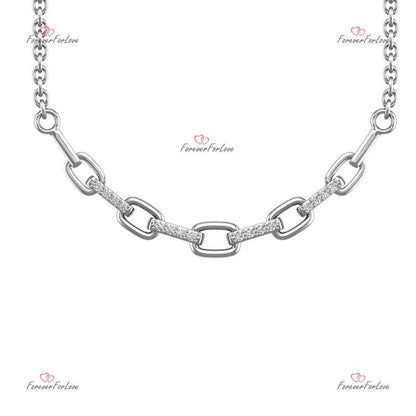 Halskette aus massivem 14k Gold mit Paperclip-Kette, zarte goldene Halskette, echte Diamant-Pavé-Halskette/Diamant-Ketten-Halskette als Jubiläumsgeschenk.