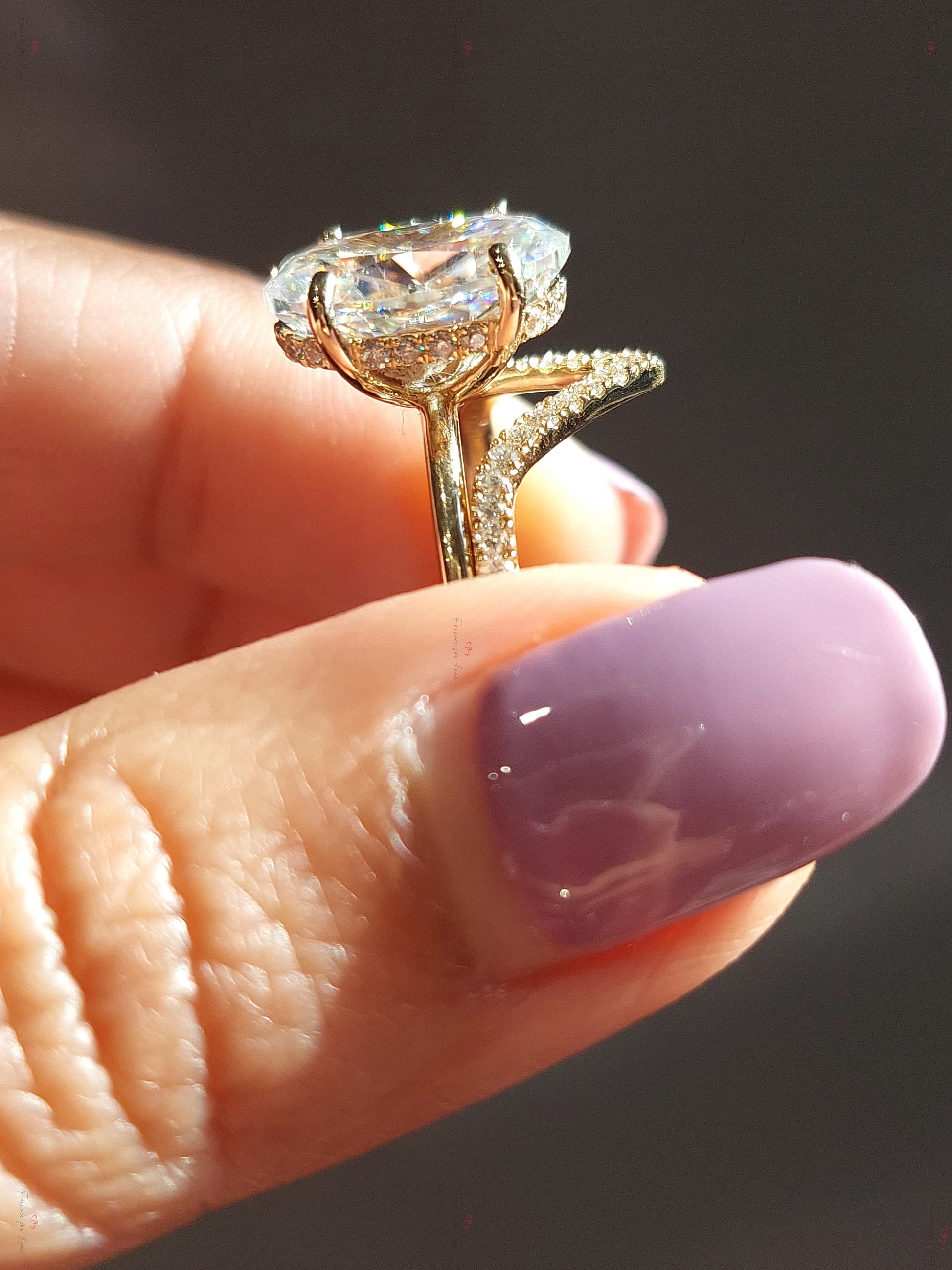 4 Ct Oval Diamond, Moissanite Hidden Halo Engagement Ring