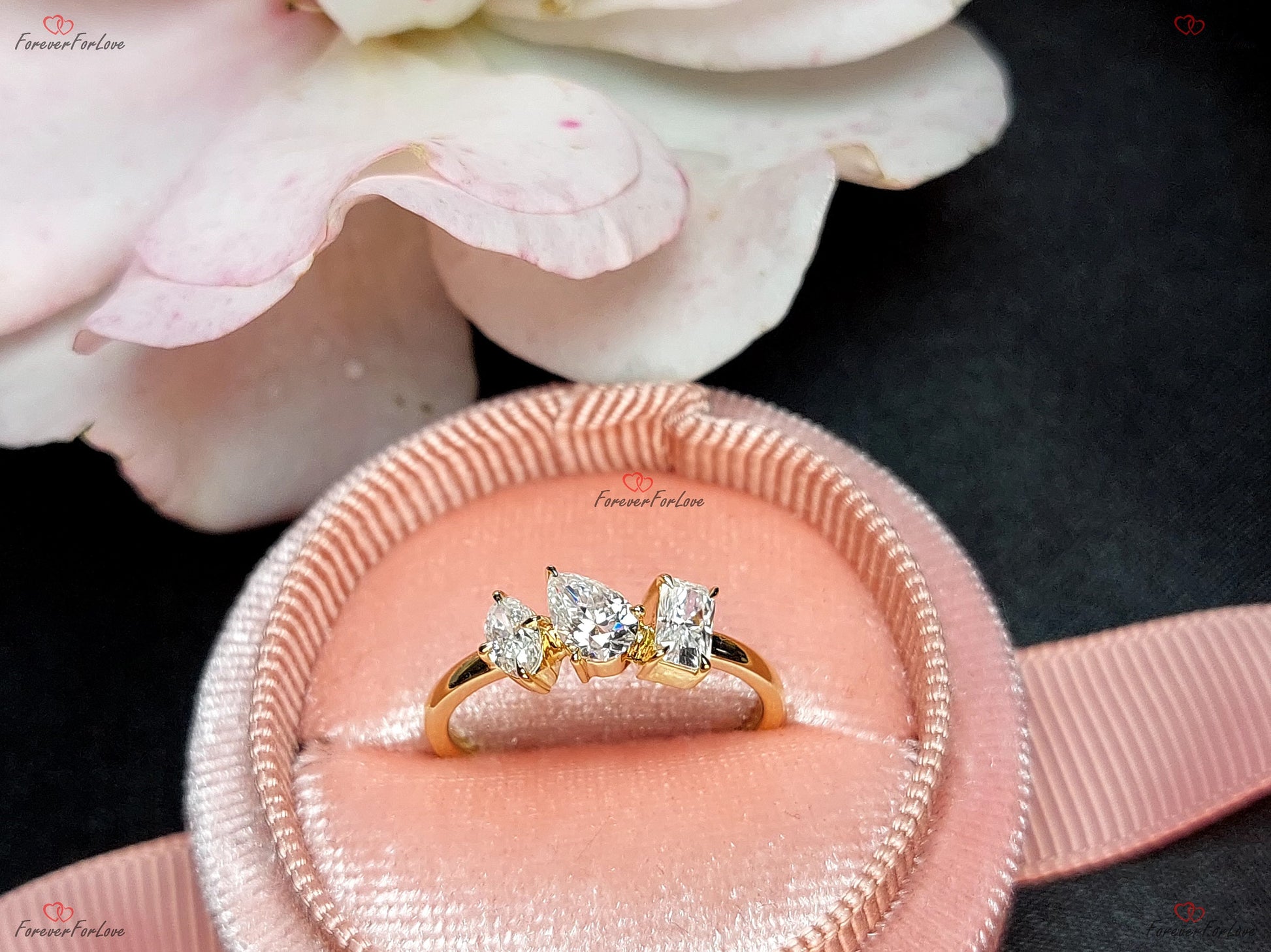 Oval Diamond, Moissanite Three Stone Engagement Ring