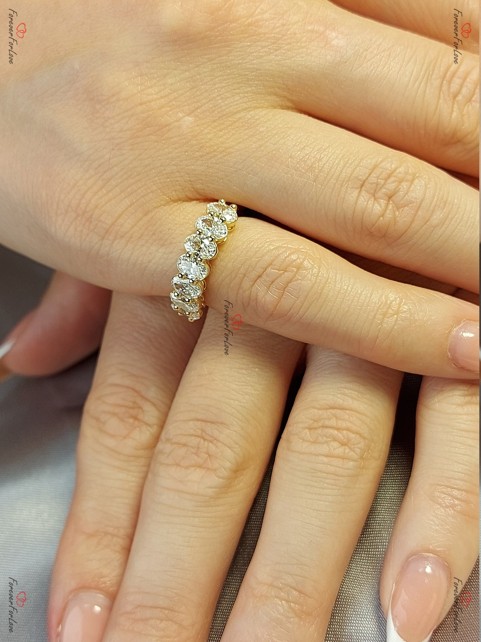 Oval Lab Diamond Half Eternity Band