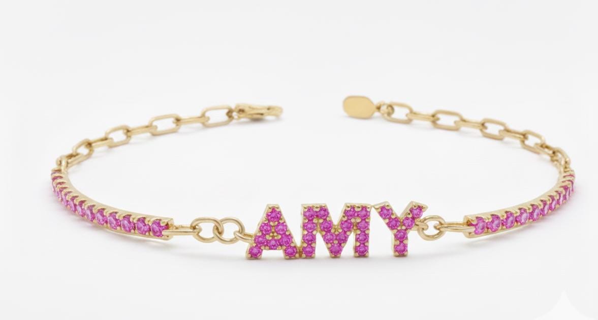 Diamond Name Bracelet, 14k Gold Bracelet, Diamond Initial Bracelet, Paperclip Chain, 14k Solid Yellow, White Gold, Customised Bracelet Moissanite engagement ring in Gold or Platinum — custom handcrafted by Forever For Love