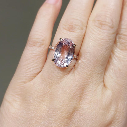 Oval Diamond, Morganite Hidden Halo Engagement Ring