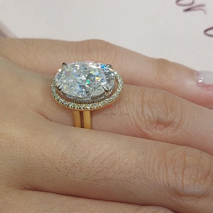 14K Yellow Gold Oval Moissanite Halo Wedding Ring, 4.8 Carat