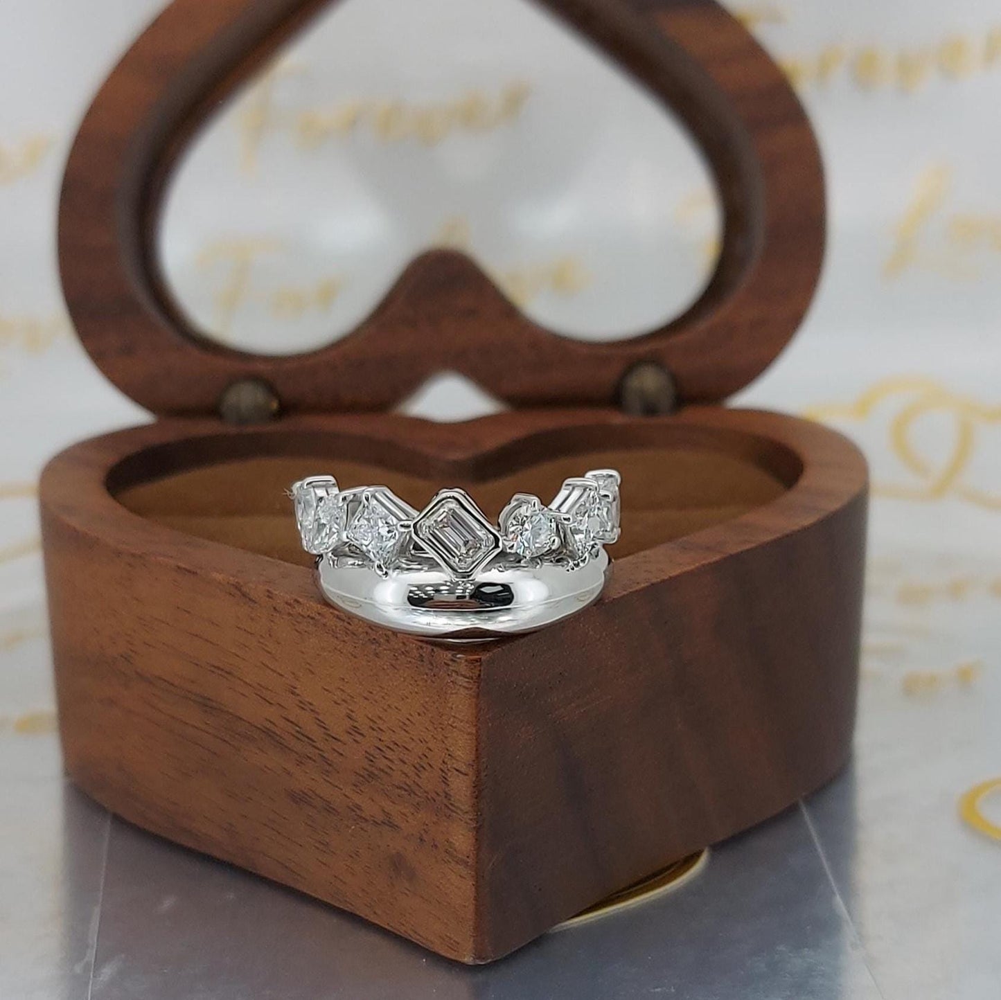 Pear Diamond Half Eternity Band Pear cut Moissanite Brilliant Cut engagement ring in 935 Argentium Silver — custom handcrafted by Forever For Love