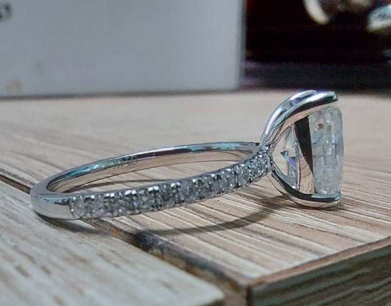 1.5 Ct Cushion Moissanite Hidden Halo Engagement Ring