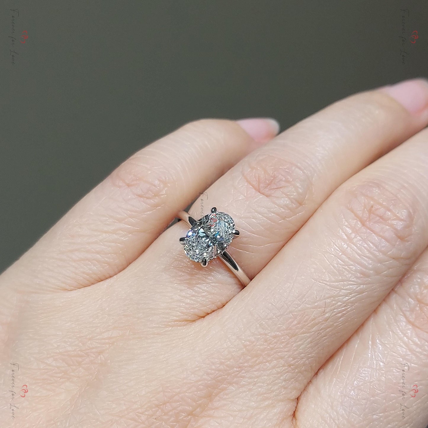 3 Ct Oval Lab Diamond Engagement Ring with Side Accents Oval cut 1Ct Moissanite Brilliant Cut engagement ring in 935 Argentium Silver — custom handcrafted by Forever For Love