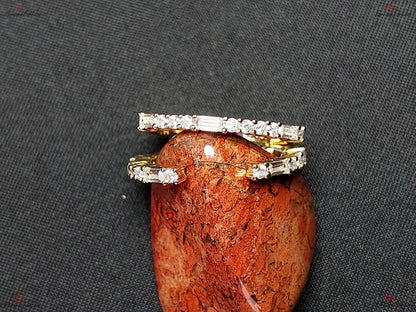 Vintage Open wedding band baguette Moissanite wedding band stacking matching ring Baguette Cuff Ring Bridal Promise Gift for her.
