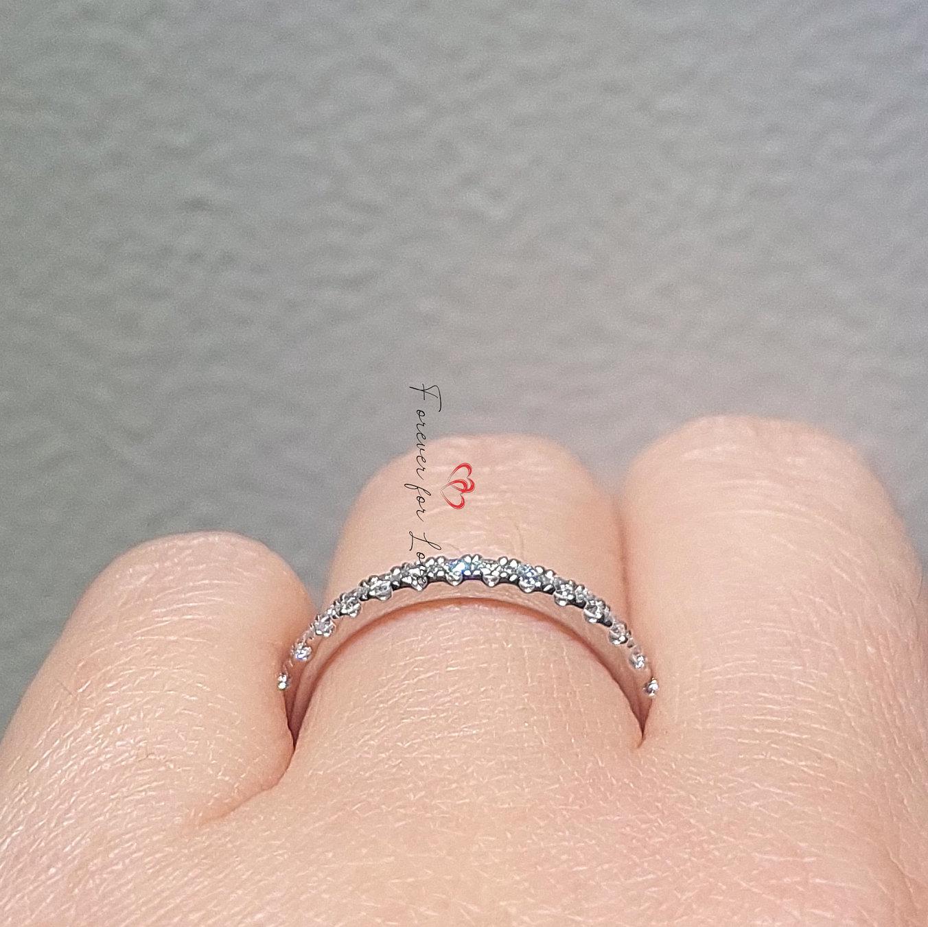 Round Natural Diamond Full Eternity Band Round cut Moissanite Brilliant Cut engagement ring in 935 Argentium Silver — custom handcrafted by Forever For Love