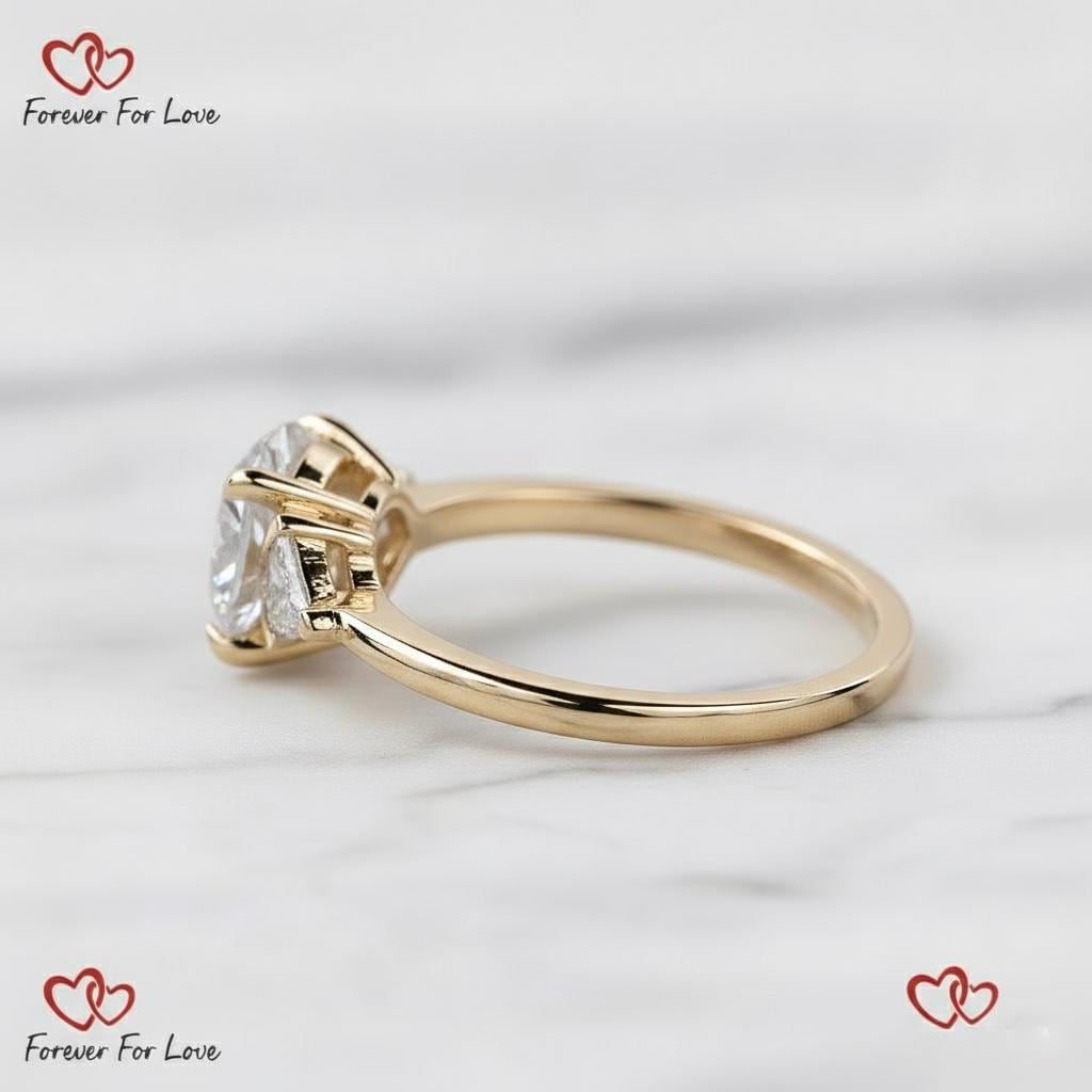 2.2 Ct IGI Certified Round Lab Diamond Ring with Kite Accents Round cut 1Ct Moissanite Brilliant Cut engagement ring in 935 Argentium Silver — custom handcrafted by Forever For Love