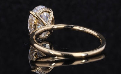 2Ct Crushed ice Oval 9*7mm Moissanite Solitaire Engagement Ring in 14K White Gold ring, diamond hidden halo ring,.