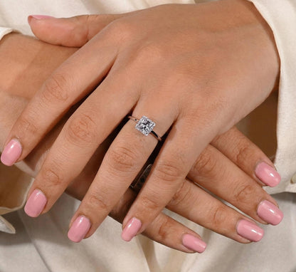 Princess Lab Diamond Halo Engagement Ring