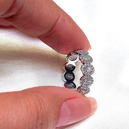 Halo Oval Diamond Wedding Eternity Band, 3*2mm Each Full Eternity 14K Gold Lab Grown Band / Oval Diamond Anniversary Band For Women.