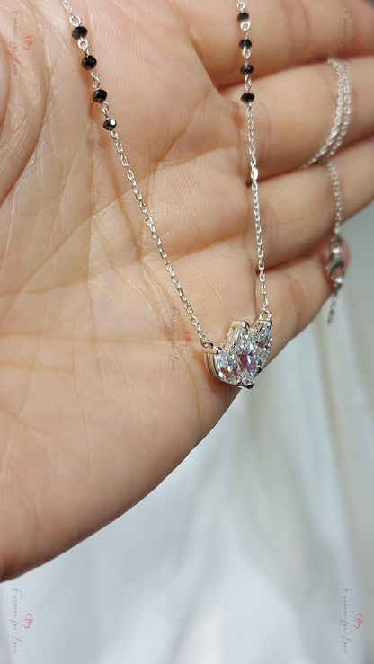 Mangalsutra en Moissanite et perles noires, collier chaîne en or, bijoux perlés faits à la main, collier de mariage véritable diamant, cadeau pour elle.