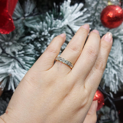 Princess Cut Diamond Half Eternity Ring 2.1 mm 18k 14k natural Wedding Band Channel Setting. Yellow Rose White Gold Platinum certified.