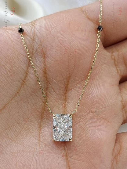 Radiant Cut Diamant Mangalsutra, Goldketten-Halskette, handgefertigter Perlenschmuck, Hochzeitskette Echte Diamanten-Halskette, Geschenk für Sie.