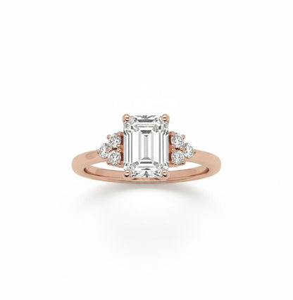 Emerald Diamond Three Stone Engagement Ring