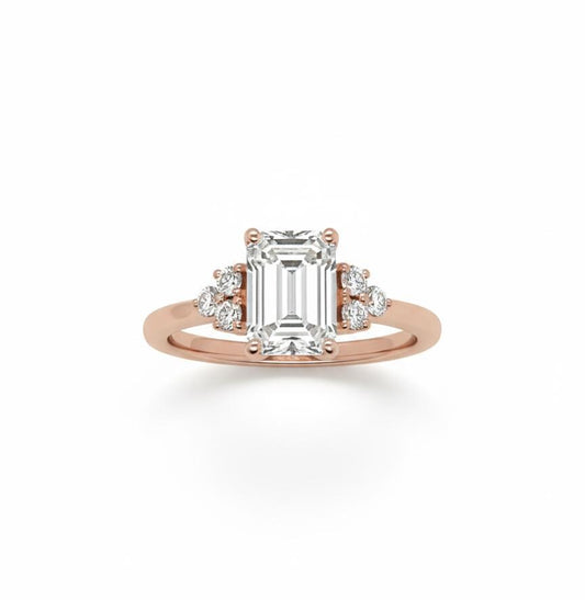 Emerald Diamond Three Stone Engagement Ring