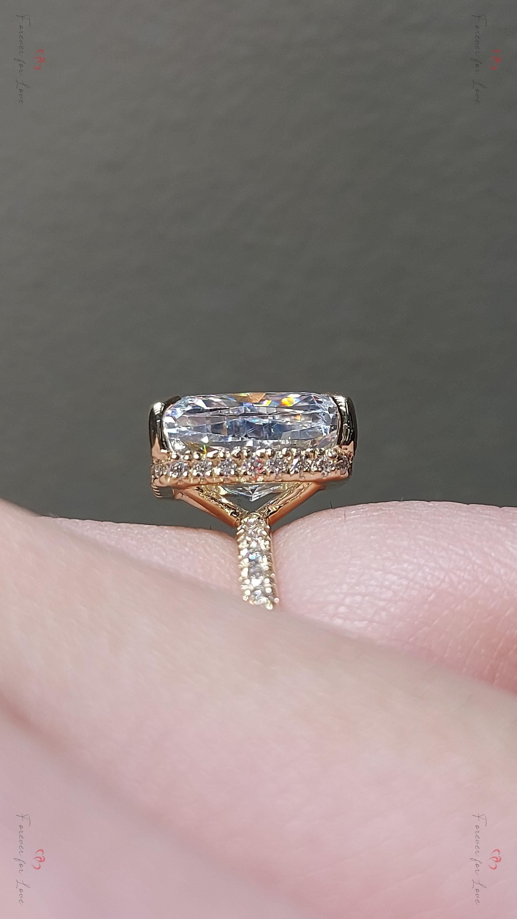 3 Ct IGI Certified Cushion Lab Diamond Hidden Halo Engagement Ring
