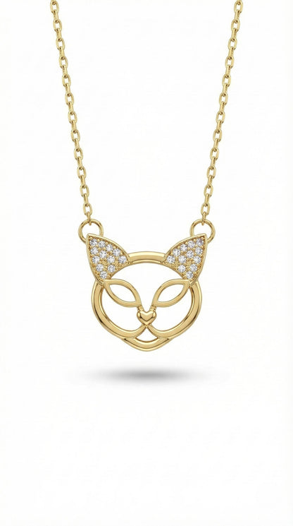 Massive Gold Katzenkette, 14k Gelbgold, Zierlicher minimalistischer Katzenanhänger, Zierliche Damenkette, Besonderes Geschenk für Sie.