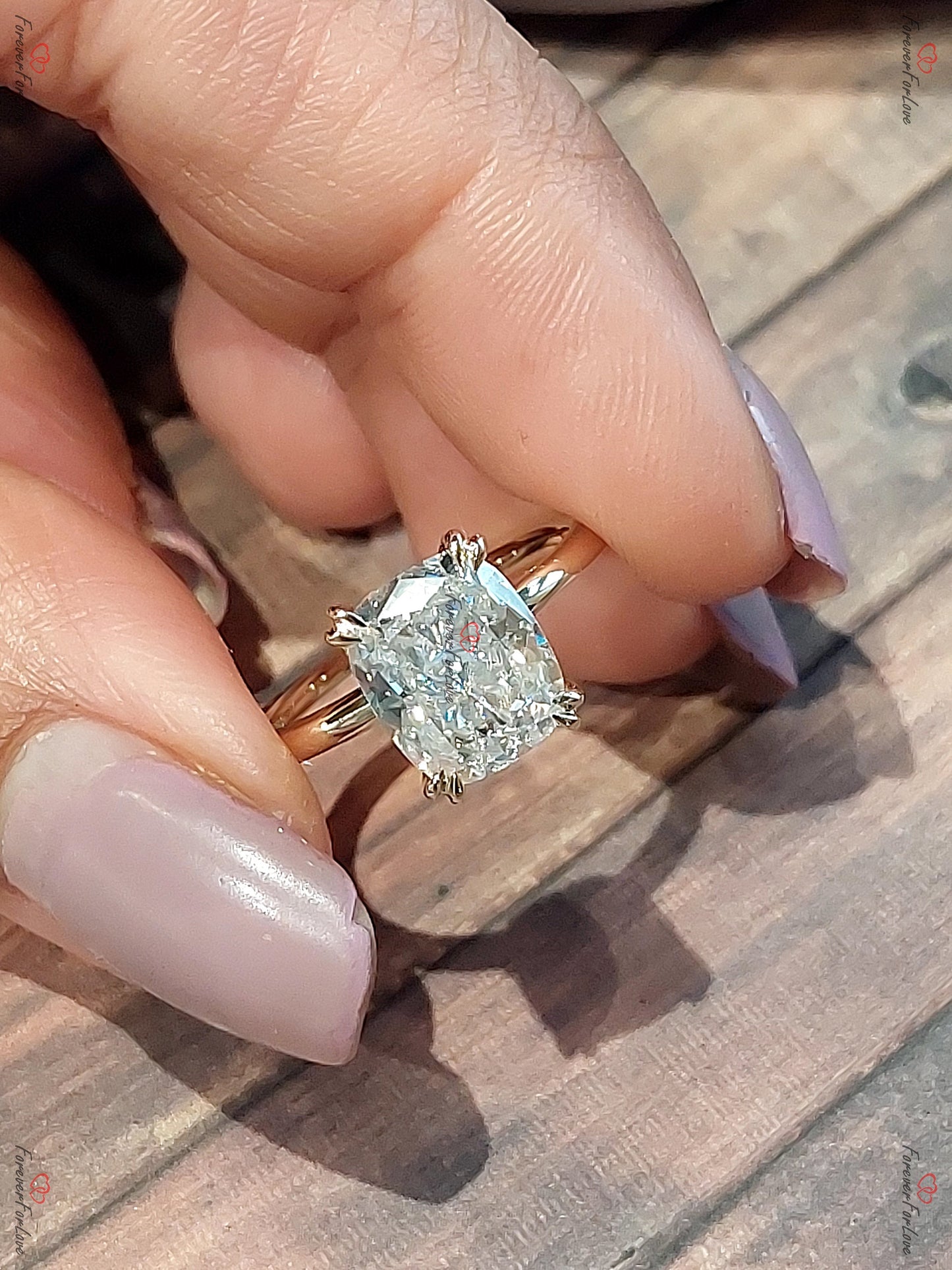 3.5 Ct Cushion Moissanite Hidden Halo Engagement Ring Cushion cut 1Ct Moissanite Brilliant Cut engagement ring in 935 Argentium Silver — custom handcrafted by Forever For Love