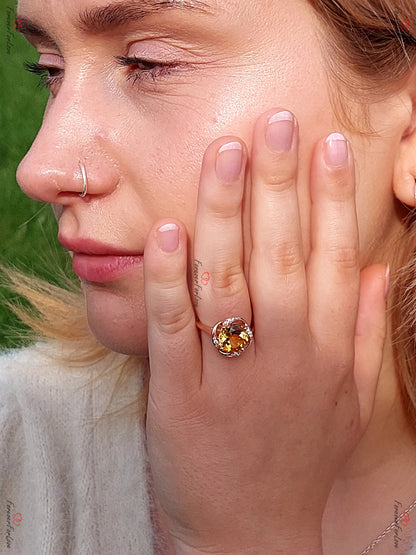 Round Natural Diamond, Citrine Ring
