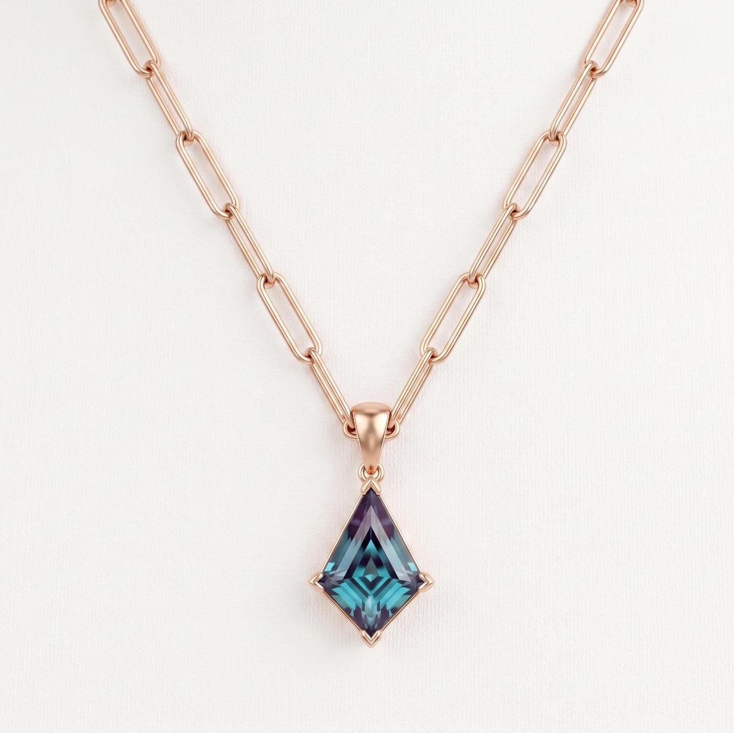 Kite alexandrite Paper clip necklace solid 14k gold vintage unique Personalized pendant for women gemstone Pendant Perfect gift for her Moissanite engagement ring in Gold or Platinum — custom handcrafted by Forever For Love