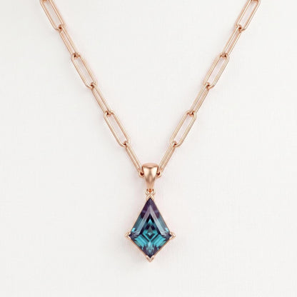Kite alexandrite Paper clip necklace solid 14k gold vintage unique Personalized pendant for women gemstone Pendant Perfect gift for her
