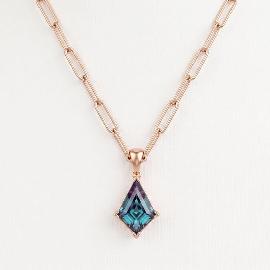 Kite alexandrite Paper clip necklace solid 14k gold vintage unique Personalized pendant for women gemstone Pendant Perfect gift for her