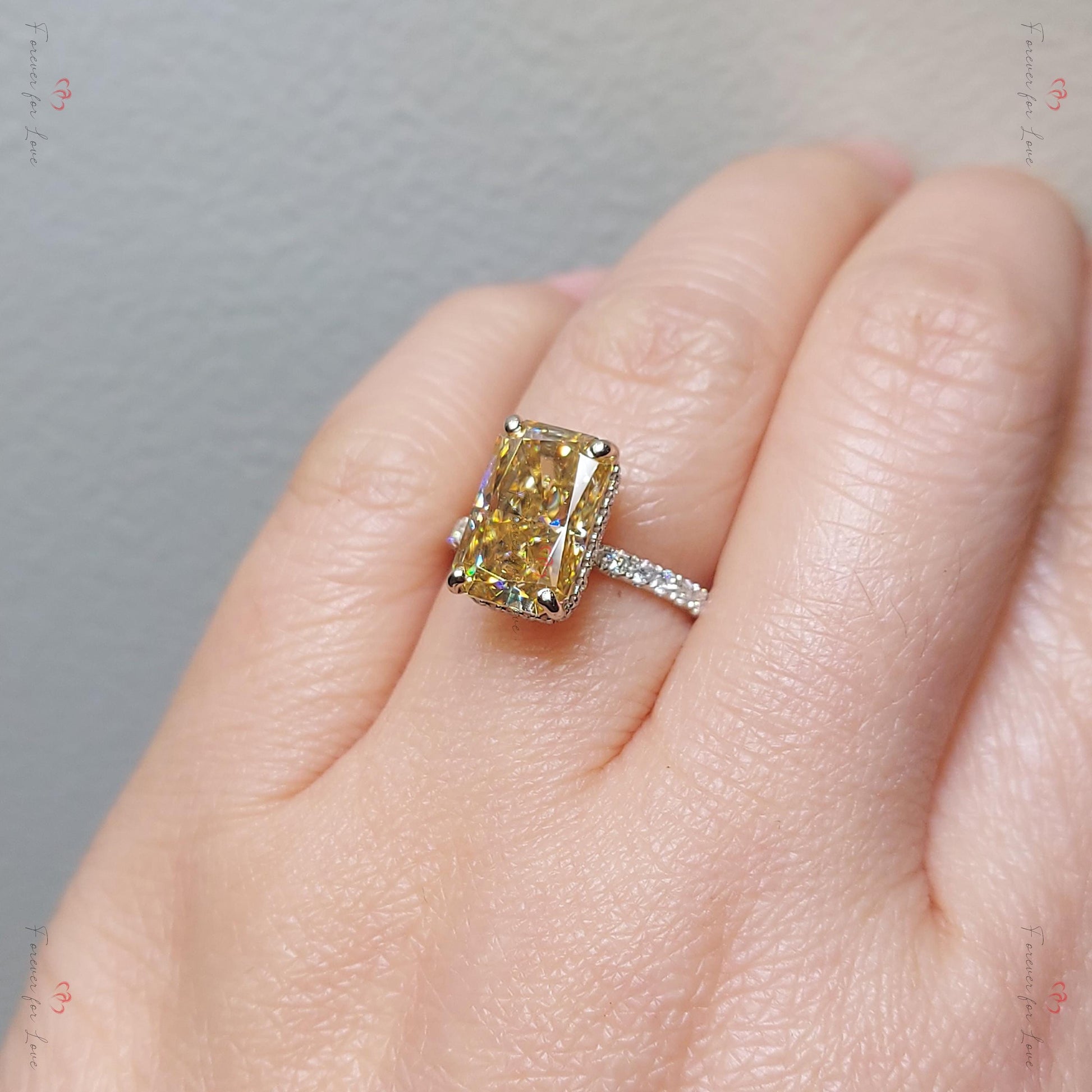 4 Ct Radiant Yellow Moissanite Engagement Ring