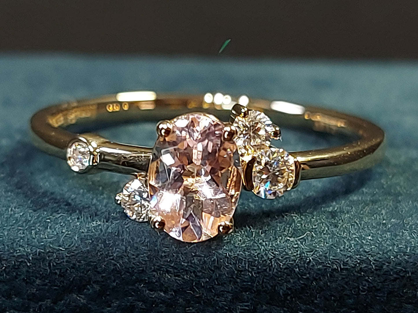 1 Ct Oval Morganite with Natural Diamond Accents Engagement Ring Oval cut Moissanite engagement ring in Gold or Platinum — custom handcrafted by Forever For Love