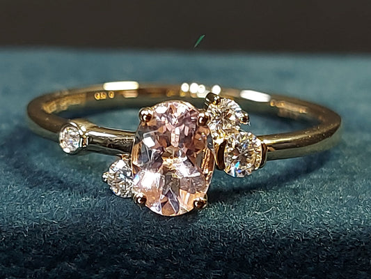 1 Ct Oval Natural Diamond, Morganite Engagement Ring