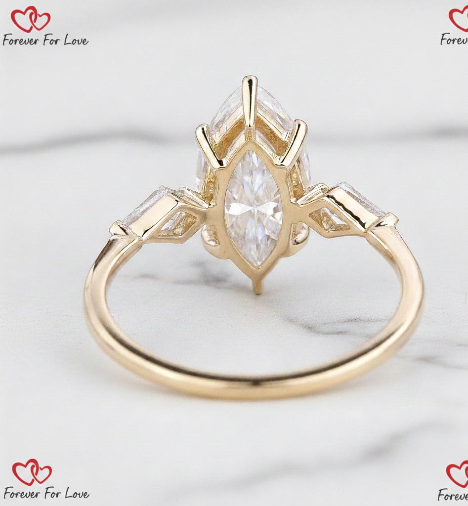 3 Ct Marquise Lab Diamond Three Stone Engagement Ring