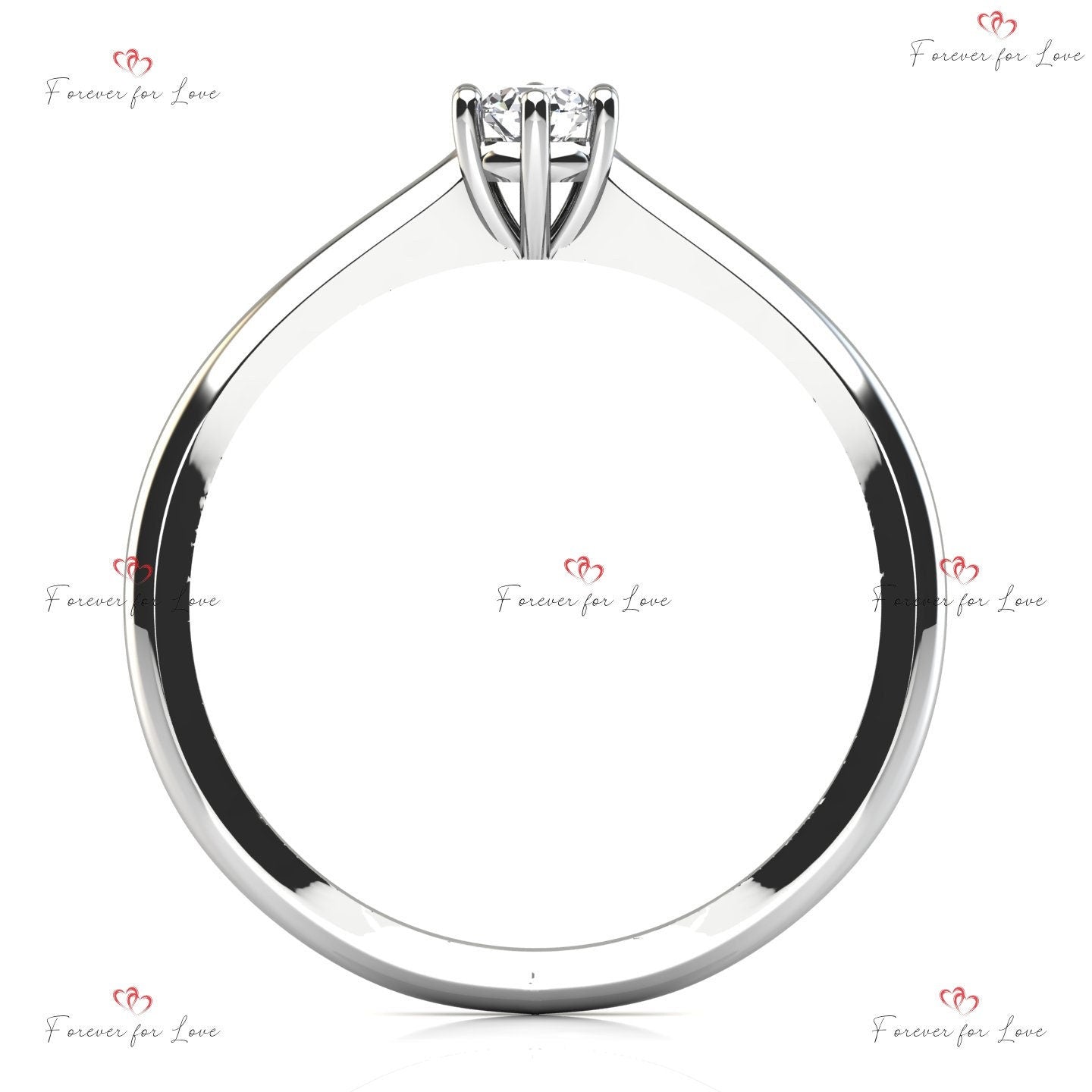 Solitaire Panier 6 Griffes avec Tige Éternité Diamant Naturel Rond Round cut 1Ct Moissanite taille brillant engagement ring in Gold or Platinum — custom handcrafted by Forever For Love