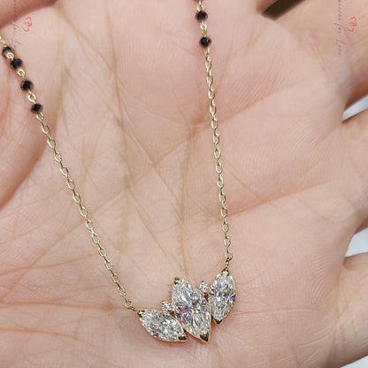 Mangalsutra Moissanite & Perles Noires, Collier Chaîne en Or, Bijoux Perles Faits Main, Collier de Mariage, Collier Diamant Véritable, cadeau pour elle.