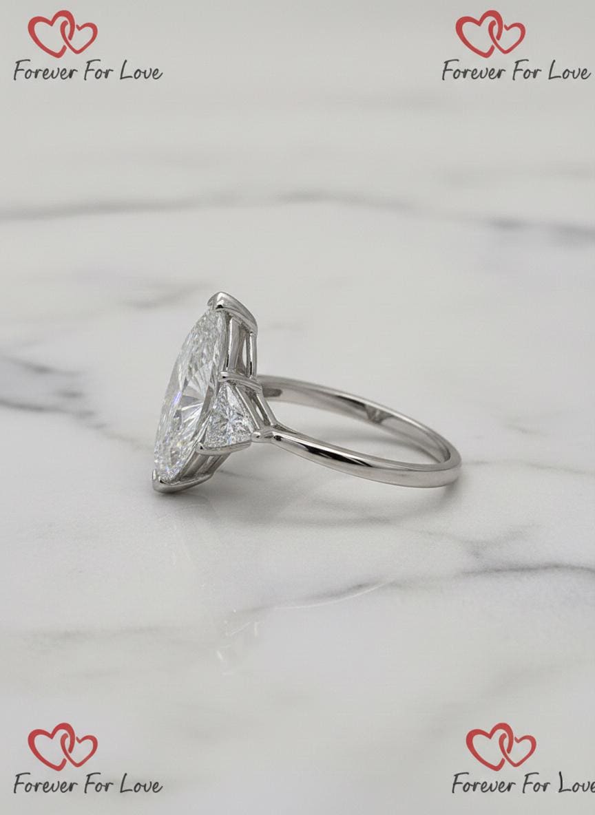 6 Ct IGI Certified Marquise Lab Diamond Three Stone Engagement Ring