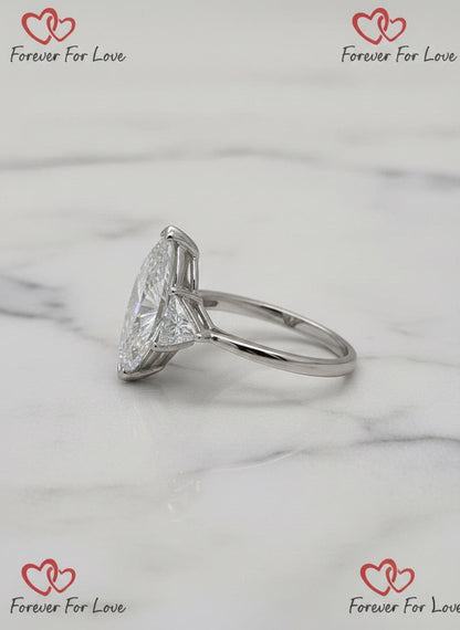 6 Ct IGI Certified Marquise Lab Diamond Three Stone Engagement Ring