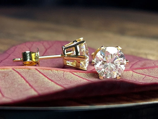 Solid Gold Moissanite Stud Earrings, Daily Wear Gold Earrings Screw Back Brilliant Round Cut  Brides mate earrings , Birthday Gifts for Her