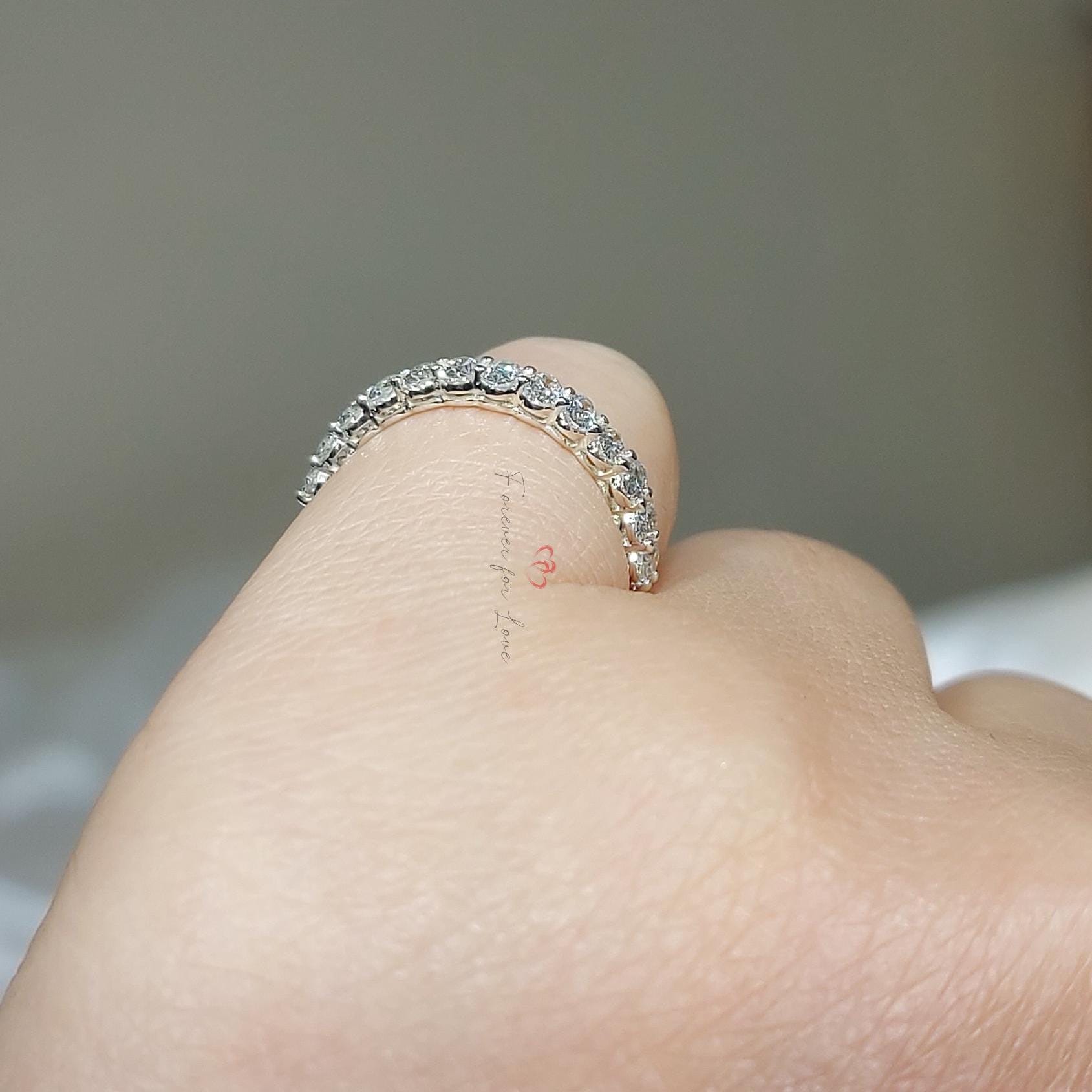 Moissanite wedding band women Unique Oval cut Half eternity band Rose gold wedding band vintage Stacking Matching bridal ring promise ring