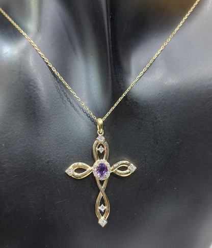 Gedrehte Goldkreuz-Halskette mit Geburtsstein für Frauen, Diamant-Kreuzanhänger, religiöser Schmuck, christlicher Glaubensanhänger, Kreuzgeschenk für Frauen