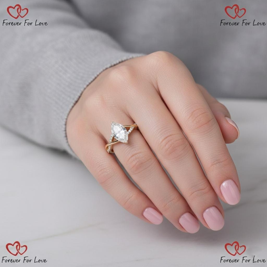 4.1 Ct IGI Certified Marquise Lab Diamond Engagement Ring