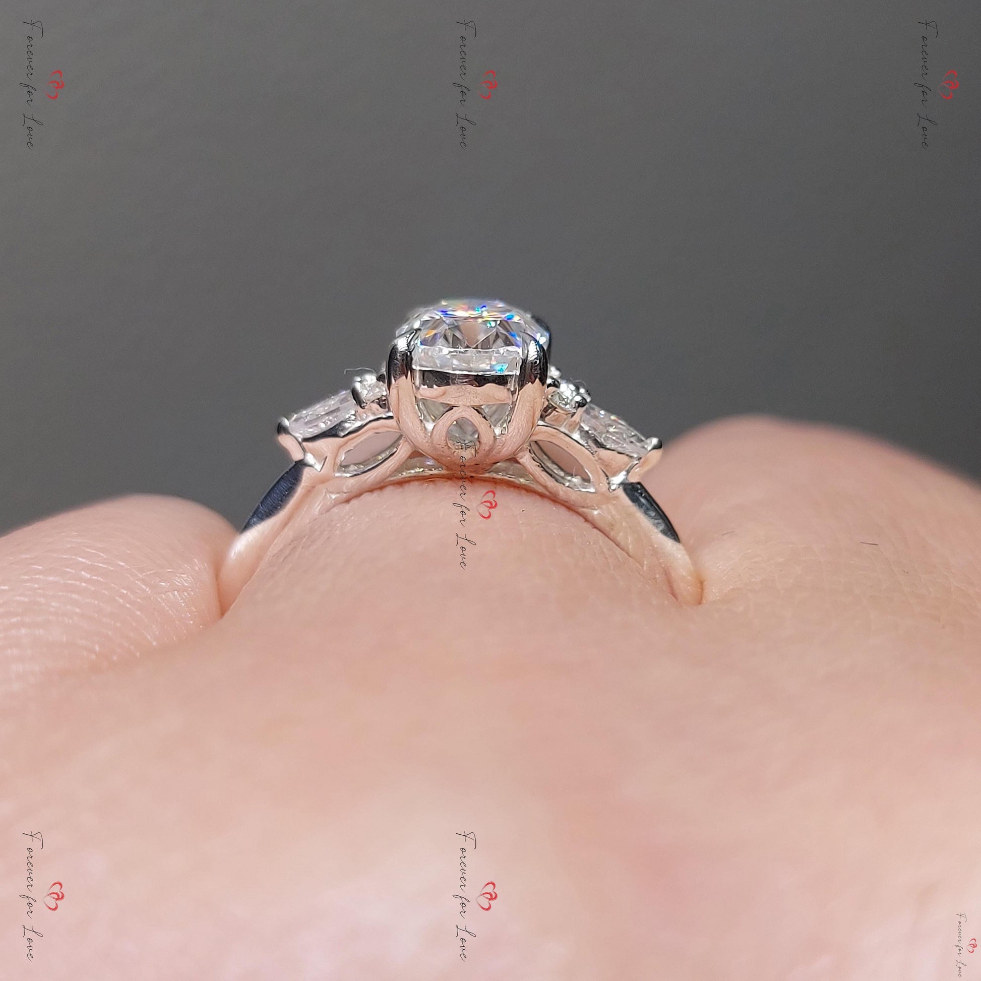 Oval Moissanite Three Stone Engagement Ring