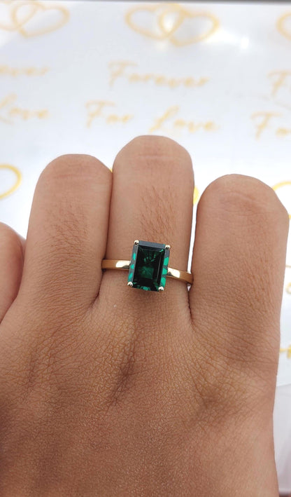 14k Gold Emerald Ring, Emerald Engagement Ring, Emerald Cut Engagement Ring, Emerald Solitaire Ring, May Birthstone, Perfect Gift