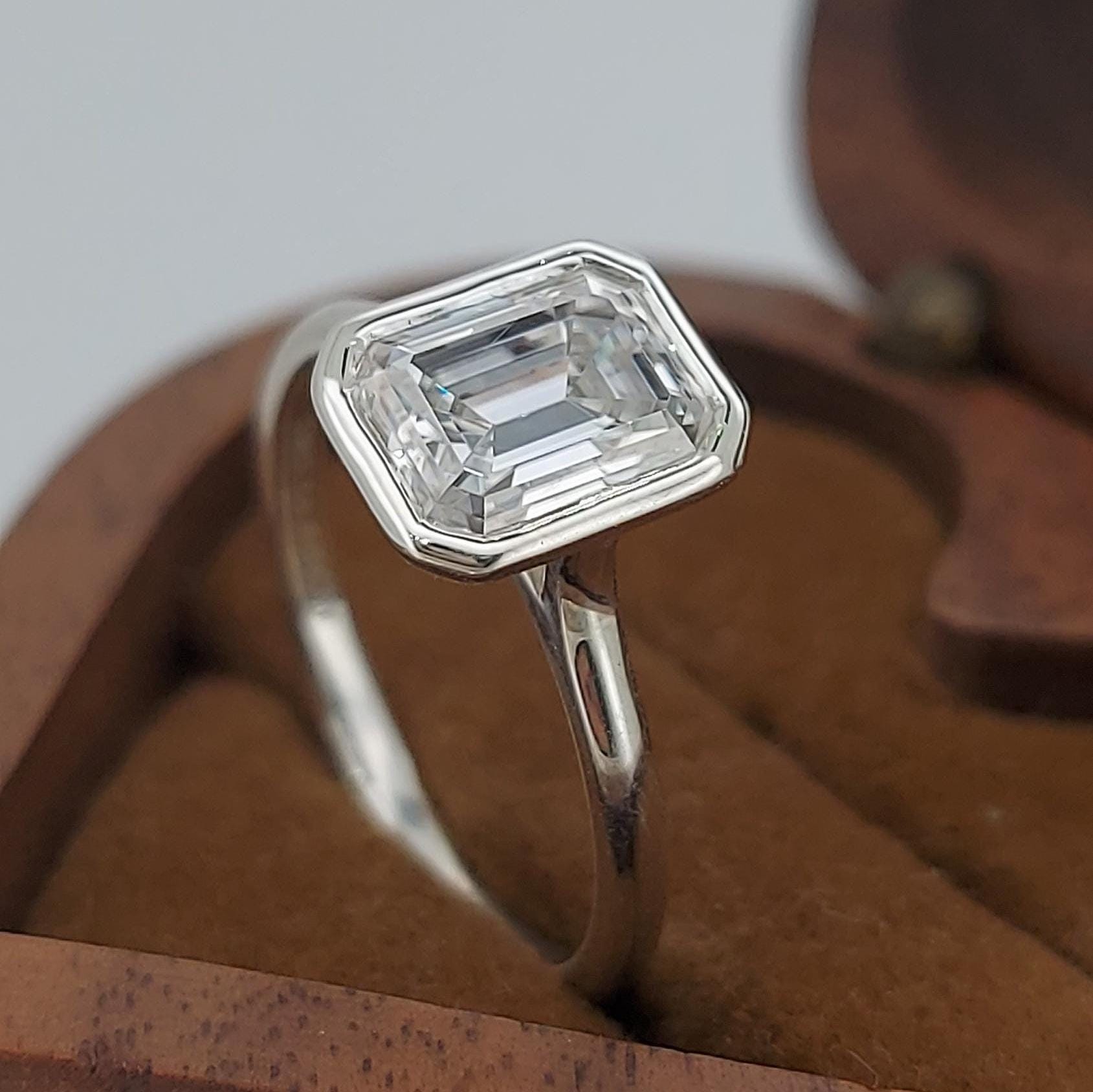 1 Ct Emerald Moissanite, Emerald Solitaire Engagement Ring