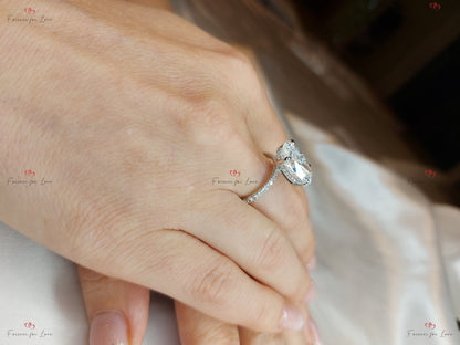 Oval Cut Engagement engagement ring/ 7 Ct Crushed ice Oval 14*9mm Moissanite, diamond hidden halo ring,.